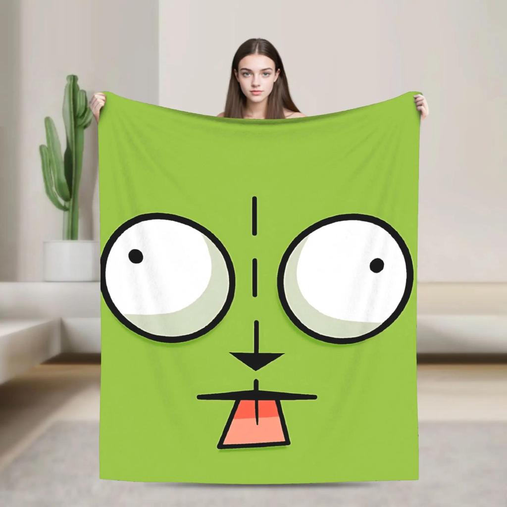 Gir Face Invader Zim Cartoon Flannel Throw Blanket for Home Decor Soft Custom Quality Bedspread Travel Gift