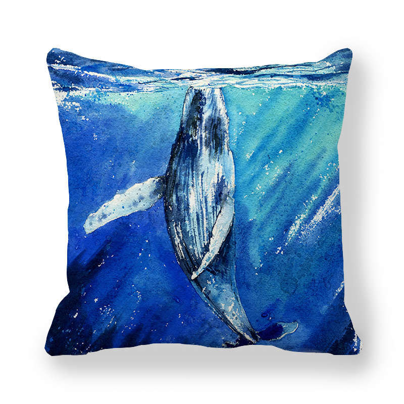 Watercolor Art Of Whale Pattern Digital Printing Short Plush Pillow Covers For Car Sofa Office Cushion Cover Home Goods