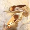 Шампань нюдовые туфли на высоком каблуке женские весна и осень новая тонкий каблук острый носок французский темперамент стразы одинарные туфли туфли для подружки невесты свадебные туфли