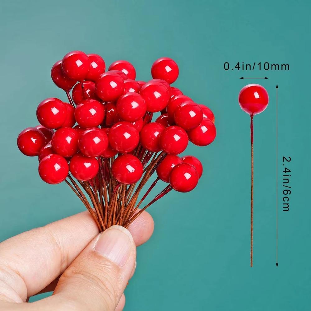 Artificial Holly Berries Mini 10 mm Fake Berries Decor on Wire for Christmas Tree Decorations Flower Wreath DIY Craft Us