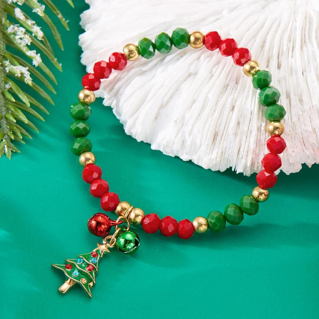 Trendy Small Crystal Bead Xmas Bracelet for Women Men Fashion Handmade Christmas Tree Snowman Elastic Bracelet Jewelry Gifts