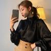 Fashion Stand Collar Lantern Sleeve Loose Casual Shirts for Women Top Korean Style Chic Elegant Women's Blouses Elegant Vintage Slim Woman Shirt 26085