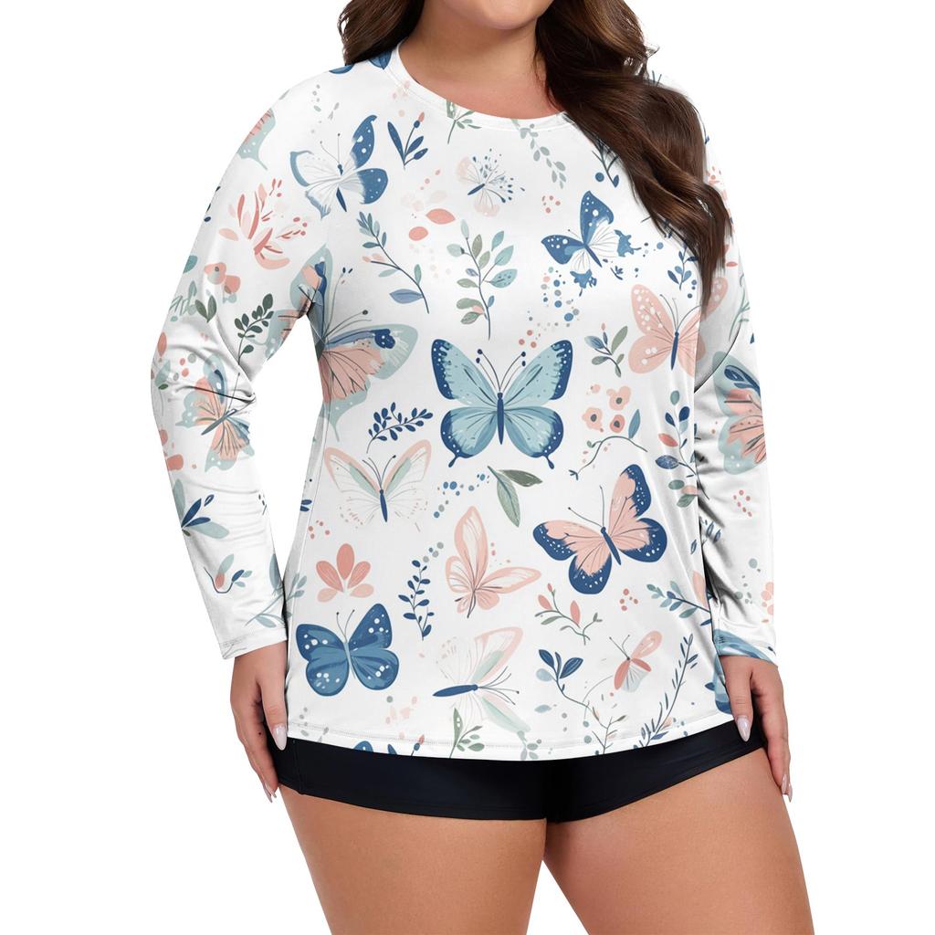Women's Printed Large Size Long Sleeve Swimsuit Sun Jacket Quick Dry Hiking Top