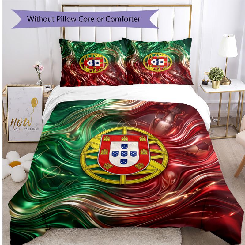 Portugal Football Printed Bedding 3 Piece Set Cozy Breathable Bed Cover Set as Housewarming Holiday Gift