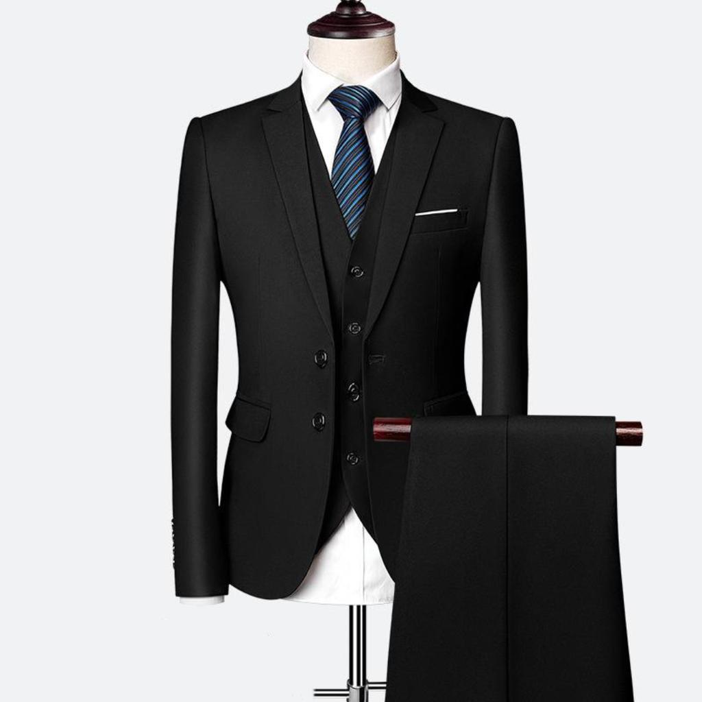 Solid Color Men's Business Casual Suit Spring and Autumn Three-piece Double-button Suit Jacket + Vest + Pants