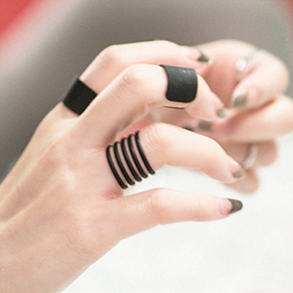 Trendy Finger Open Band Above Stack Ring Set Knuckle Ring Black Midi