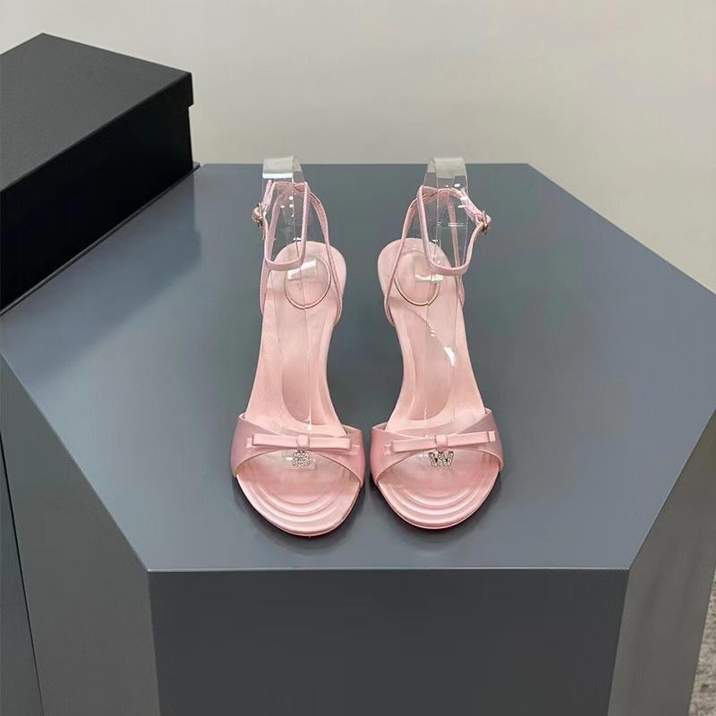 Модные женские босоножки на высоком каблуке 2024 года, новые элегантные атласные летние туфли-лодочки с бабочками, женские босоножки с открытым носком и тонким каблуком