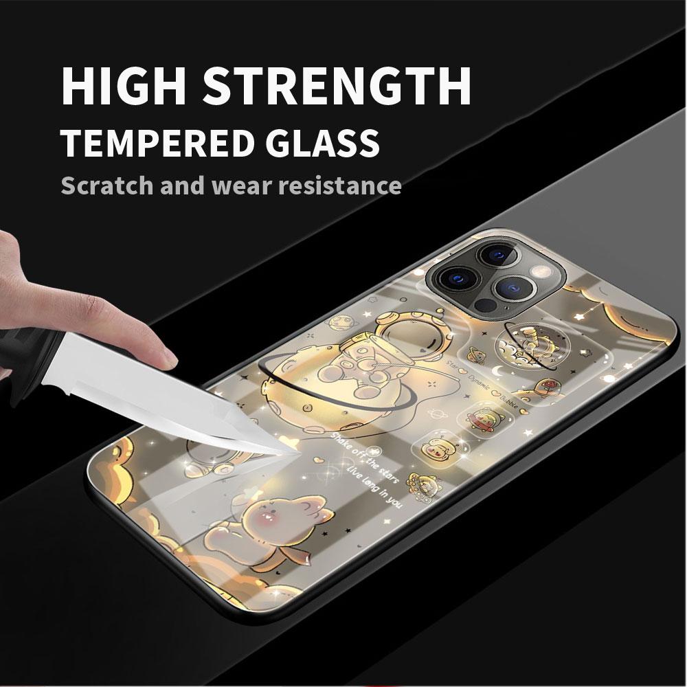 Мультяшный стеклянный чехол с космонавтом для Apple iPhone 14 13 11 12 Pro 7 XR X XS Max 8 6 6s Plus SE 2022 13Pro Закаленная крышка для телефона