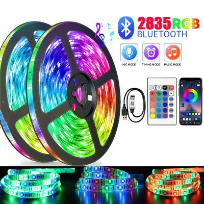 Светодиодная лента RGB 5 В, 60 светодиодов, меняющая цвет, самоклеящаяся, управляемая по Bluetooth и ИК, мягкая фоновая подсветка.