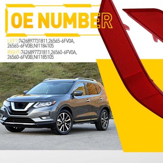 For 2017- Nissan Rogue Bumper Reflector Rear Light Case 2X Left & Right Side