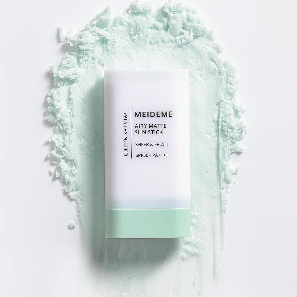 Солнцезащитный крем MEIDEME Green Salvia Airy Matte Sun Stick SPF50+ PA++++, Не тестируется на животных, ВЕГАНСКИЙ, Увлажняющий, Корейская косметика, Kbeauty, образец