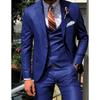 Blue Double Breasted Lapel Male Suit 3 Pieces   Jacket+Pants+Vest  Business Casual Wedding Party Modern Men's Suits For Weddings