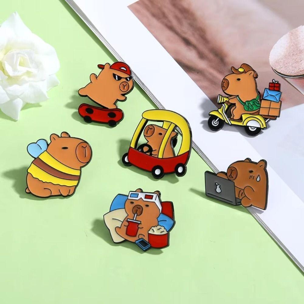 6 PCS Cartoon Capybara Brooches Cute Pendant New Capybara Lapel Pins