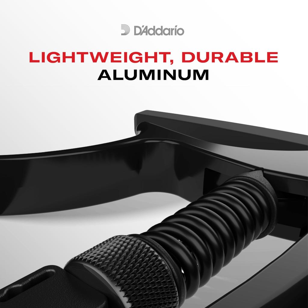 NS Capo for Electric and Acoustic Guitars D'Addario Tri-Action Capo, Silver, PW-CP-09S, One-Touch