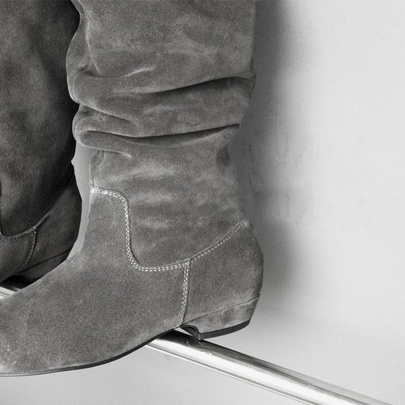 Женские длинные сапоги с острым носком, плоская подошва, модные ботфорты до колена, зимние дизайнерские ботинки челси для ходьбы, новый бренд Mujer Botas