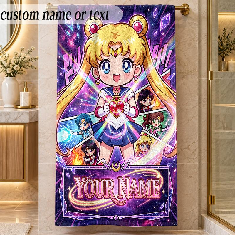 Beach TowelSailor Moon Custom Name Text Personalized Soft Towel for Beach Pool Indoor Home Decor Gift
