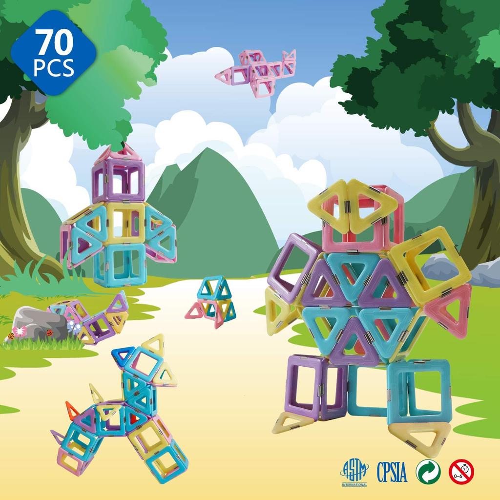 MAGBLOCK 70 Pieces Magnetic Blocks Magnetic Blocks Magnetic Toys Building Blocks 3D Educational Toys for Elementary School Nursery School Christmas
