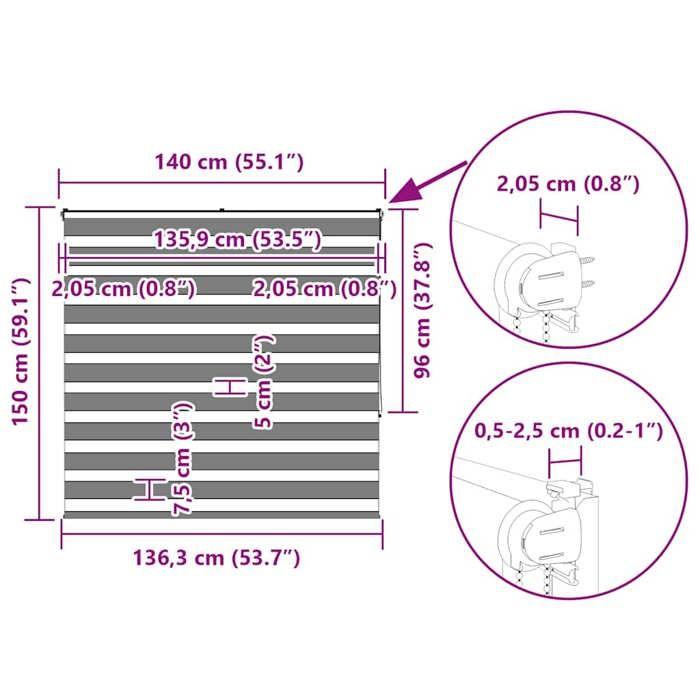 VidaXL Store zèbre gris clair largeur du tissu 135,9 cm polyester, store à enrouleur zébré, store zébré pour fenêtre, store 4014451