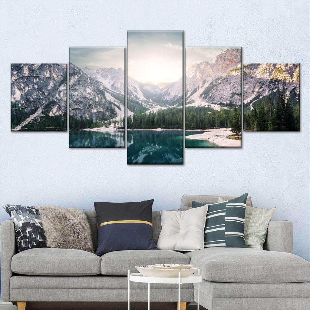 Landscape Canvas Posters Home Decor 5 Pieces Natural Lake Paintings Wall Art Scenery Pictures Modular Living Room Decor No Frame