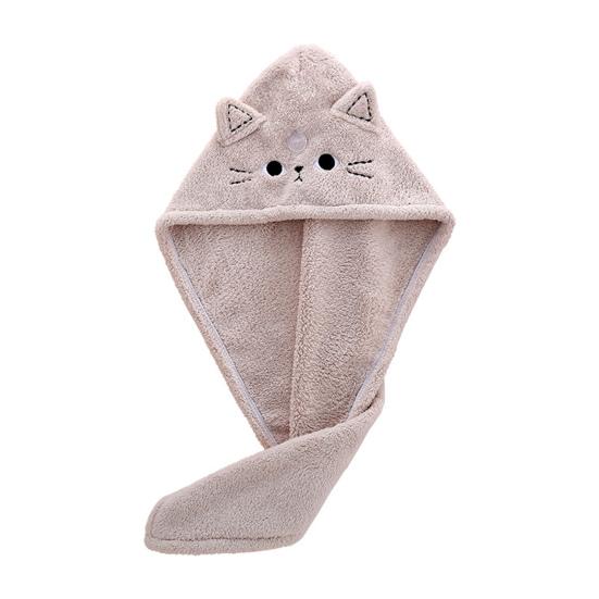 Шапочка для сушки волос, очень мягкая, не линяет, коралловый флис, милая шапочка для душа с котенком, полотенце для сухих волос, гаджет для ванной комнаты, ежедневное использование