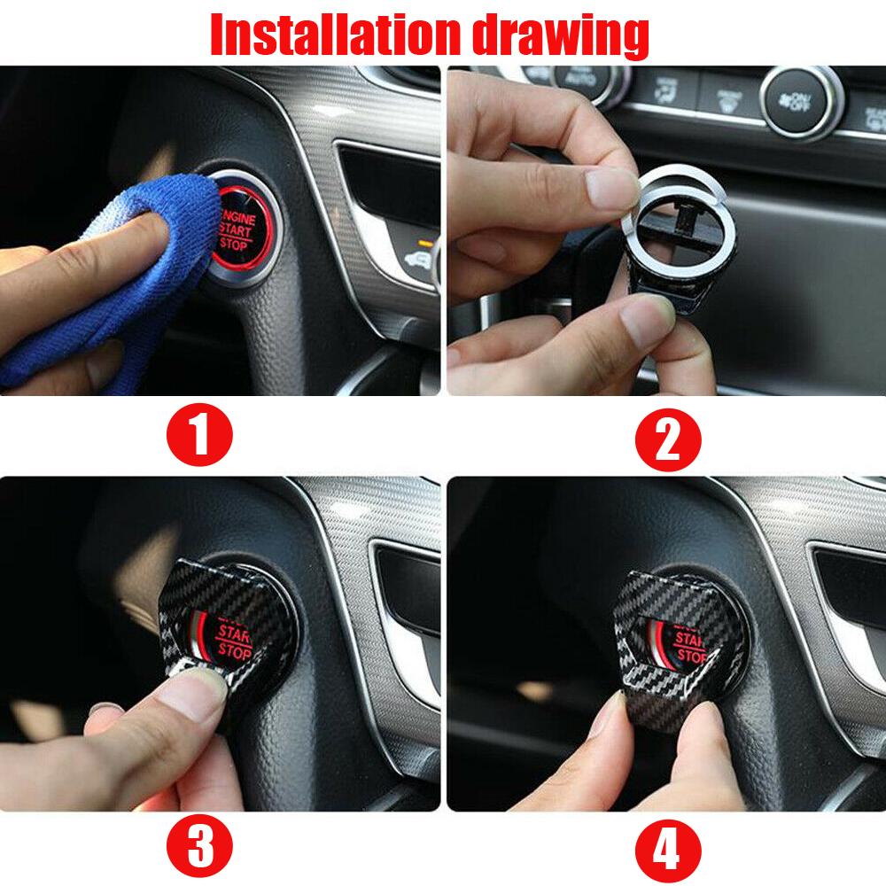 Auto Carbon Fiber Engine Start Stop Push Button Switch Cover Decor Trim Car Tuning Universal Interior Parts Accessories Products