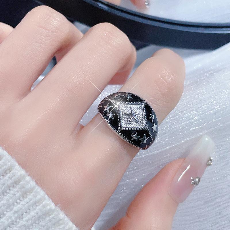 Star Retro High-End Ring Niche Design Enamel Dripping Oil Index Finger Ring Tide Retro Style Fashion Personalized Ring