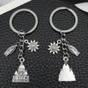 Ancient Silver Castle Sun Statue Zinc Alloy Keychain - Creative Backpack Accessory and Commemorative Pendant.