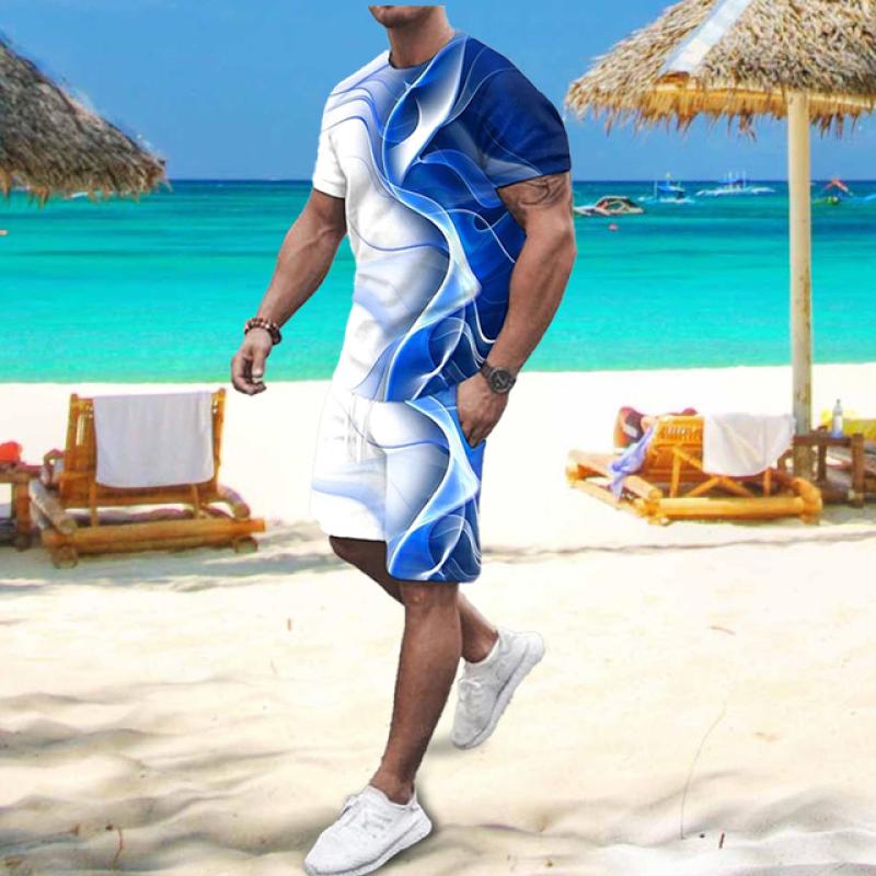3d Print Colorful Men Tracksuit Tee Set Jogging Homm Clothes For Man T-Shirt Summer Tshirt Suit Short 2 Pieces Set