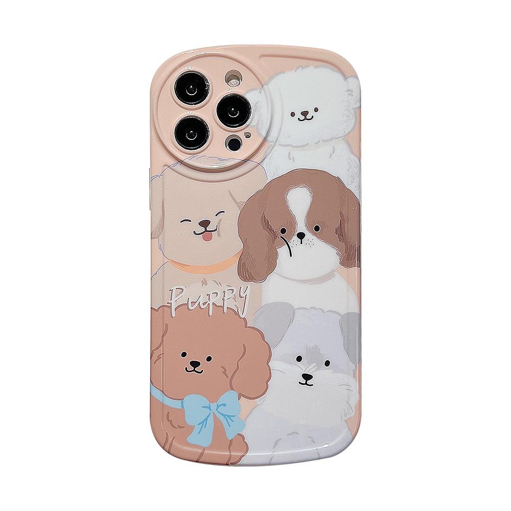 Imd Round Camera Protector Capa For Iphone 12 Promax 13 11 Pro Max Silicone Soft Cute Cartoon Ins Dog Family Puppy Phone Case