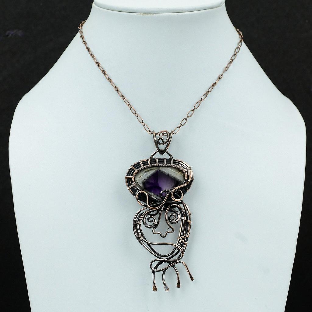 Super 23 Amethyst Pendant Copper Wire Wrapped Pendant Gemstone Handmade Pendant Copper Jewelry Unique Pendant Wire Wrap Jewelry Gift For Him