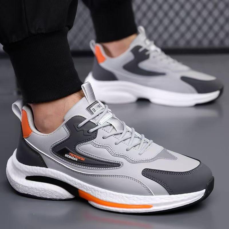 Leather men's shoes autumn light sports shoes new fashion soft-soled fly-woven mesh breathable casual shoes