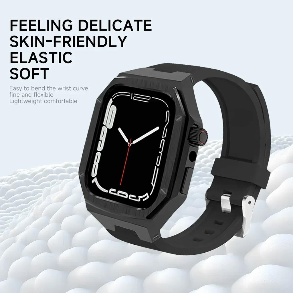 Роскошный комплект для модификации Apple Watch 10 42 мм 46 мм Корпус из нержавеющей стали Резиновый спортивный ремешок для iWatch Series 10 42 мм 46 мм