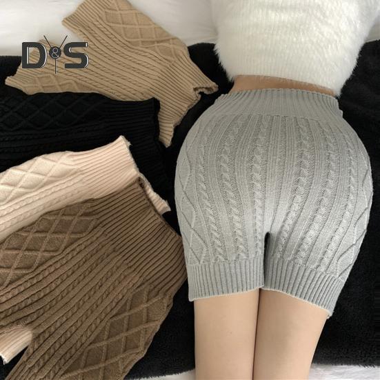 Женские зимние шорты-шорты, трикотажные, с высокой талией, эластичные, однотонные, сохраняющие тепло, защищающие от воздействия окружающей среды, базовые шорты для повседневной носки дома и не только