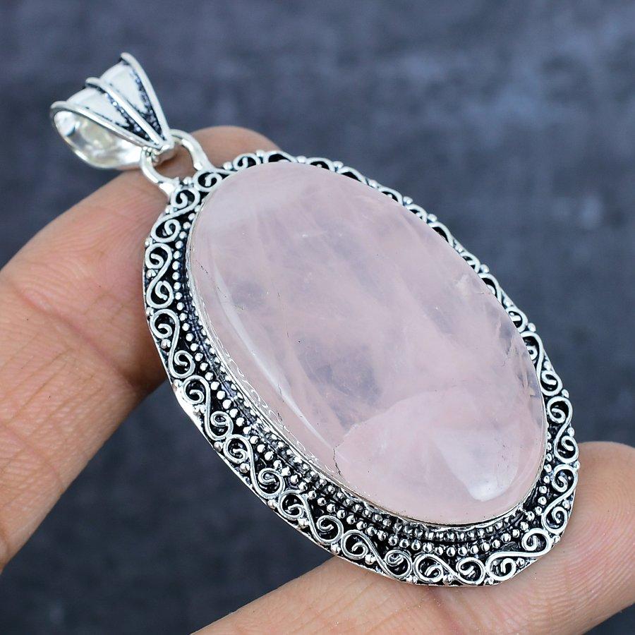 Натуральный камень Розовый кварц Серебро 925 пробы Ювелирная подвеска 2,68" l8b27