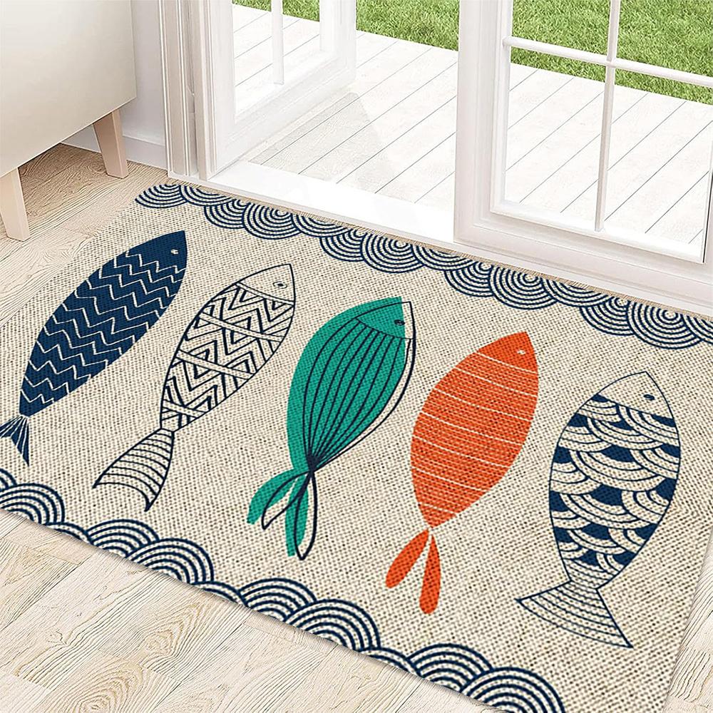 Vintage Salted Fish Pattern Doormat Stain-Resistant & Washable Entrance Hallway Mat Bathroom Rug Home Decor