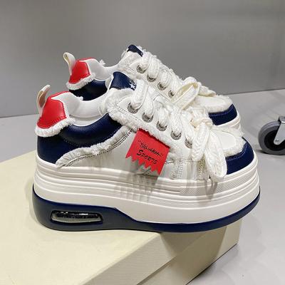 Модные новые женские толстые кроссовки, осенние кожаные туфли на высокой платформе, толстая подошва, вулканизированная обувь, дышащая женская повседневная обувь для папы 8 см