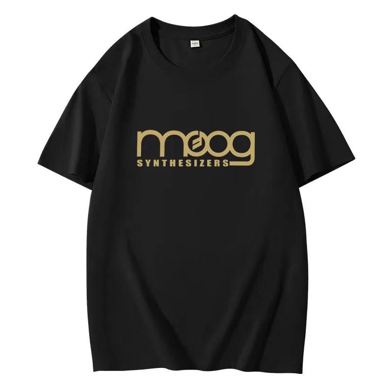 Женская унисекс футболка с круглым вырезом Moog Synthesizer черная с коротким рукавом