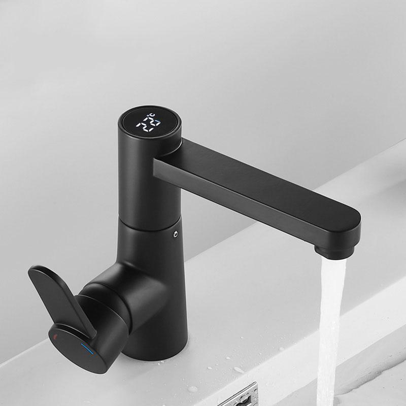 Белый/Черный/Хром Смеситель для раковины в ванной из латуни Смарт Цифровой дисплей Смеситель для умывальника Светодиодный дисплей Таблица температуры Смеситель