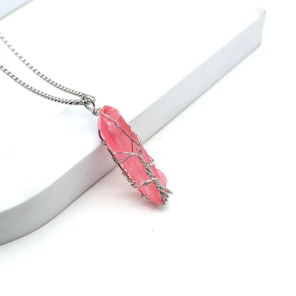 Women Necklace Natural Stone Hexagonal Pyramid Winding Pendant Necklace For Women Birthday Gift Chain 60 CM