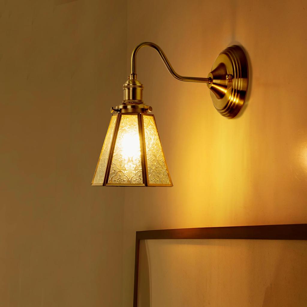 Chende Bracket Light, Japanese-Style Floral Pattern, Glass, Retro Wall Lighting, LED Compatible, Single Light, Brass, Stylish, Nordic, Classic,
