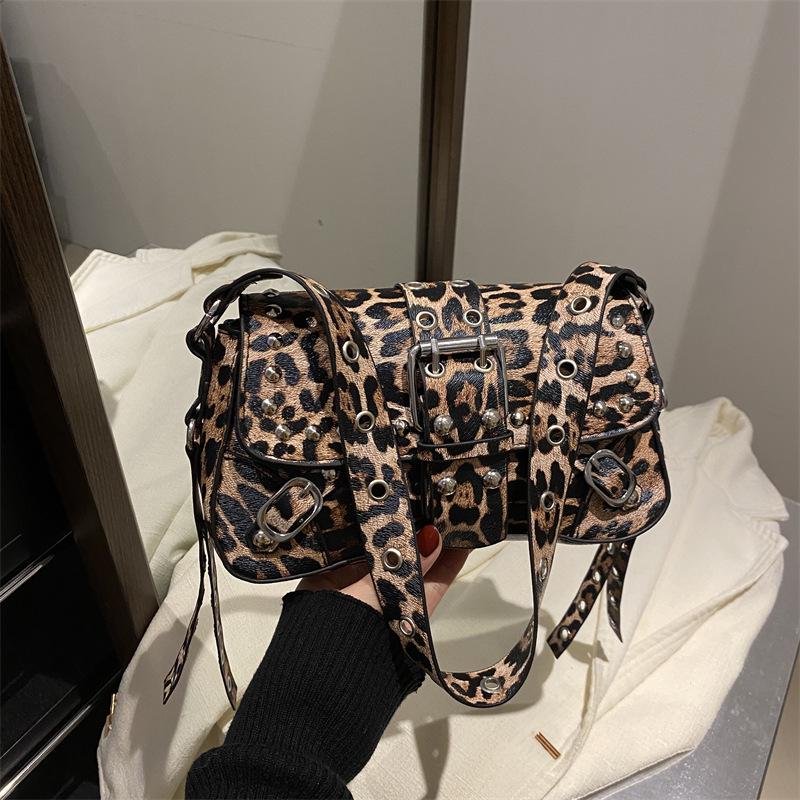 Spicy Girl Women's Studded Baguette Bag – Spring 2025 Motorcycle-Style Shoulder & Crossbody Design