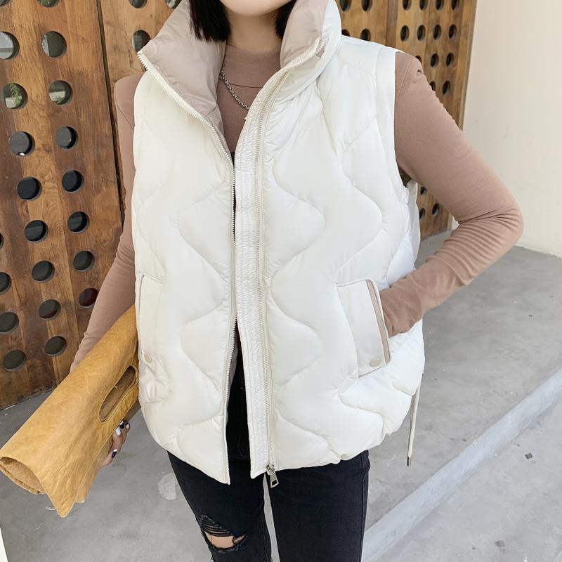 Женское осенне-зимнее пальто с воротником-стойкой, однотонное пальто без рукавов с большим карманом на молнии, свободный теплый хлопковый жилет