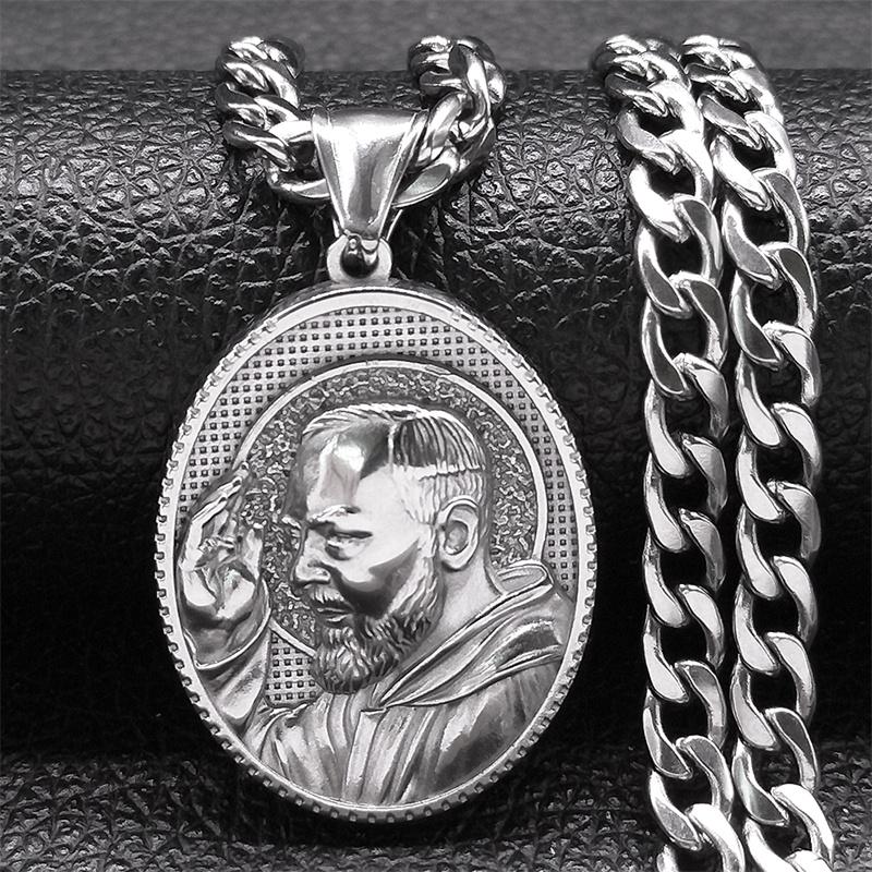 Мужская подвеска-медаль Святого Отца Падре Пио из нержавеющей стали в стиле Хип-Хоп, Религиозная подвеска, Украшение, Подарок ZZ480