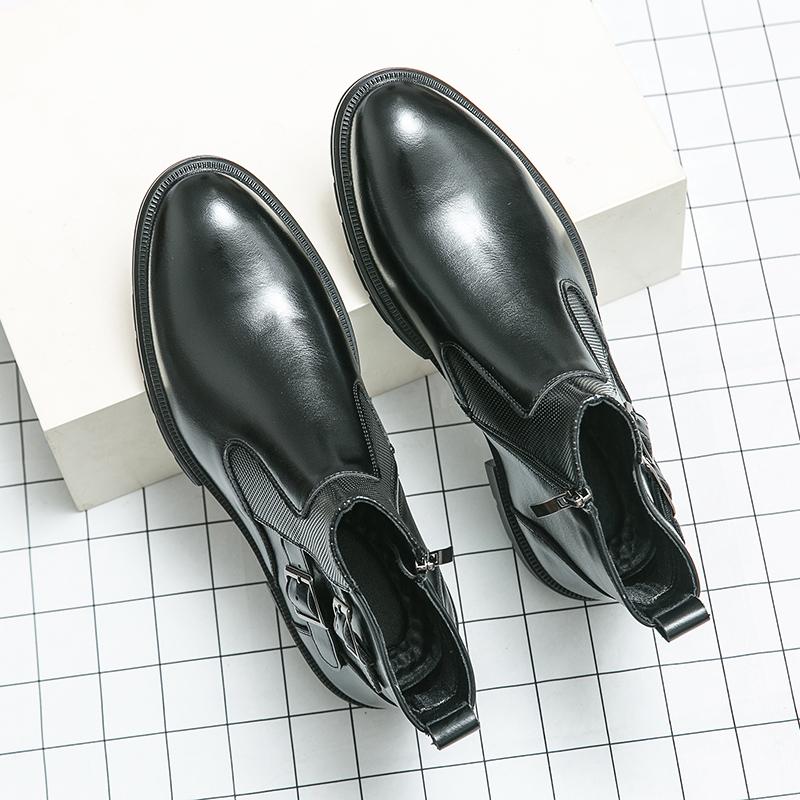 Модные высококачественные модные мужские высокие ботинки с боковой молнией в осеннем британском стиле с двойной пряжкой, удобные кожаные короткие ботинки