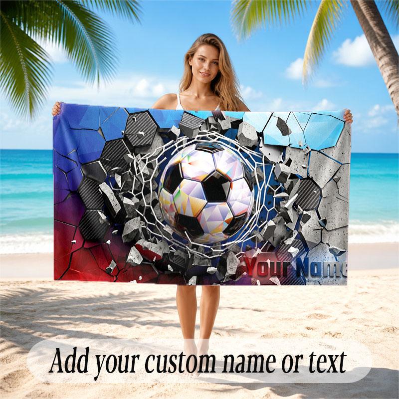 Soccer Theme Beach Towel Personalized Custom Name & Text Soft Quick Dry Beach Towel for Swimming Travel
