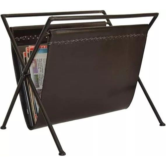Folding Leather Magazine Rack Brown Leather Magazine and Paper Holder News Paper