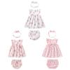 Summer Casual Baby Girls Strawberry Pattern Flare Sleeve Dress With PP Pants Headband Sundress Set