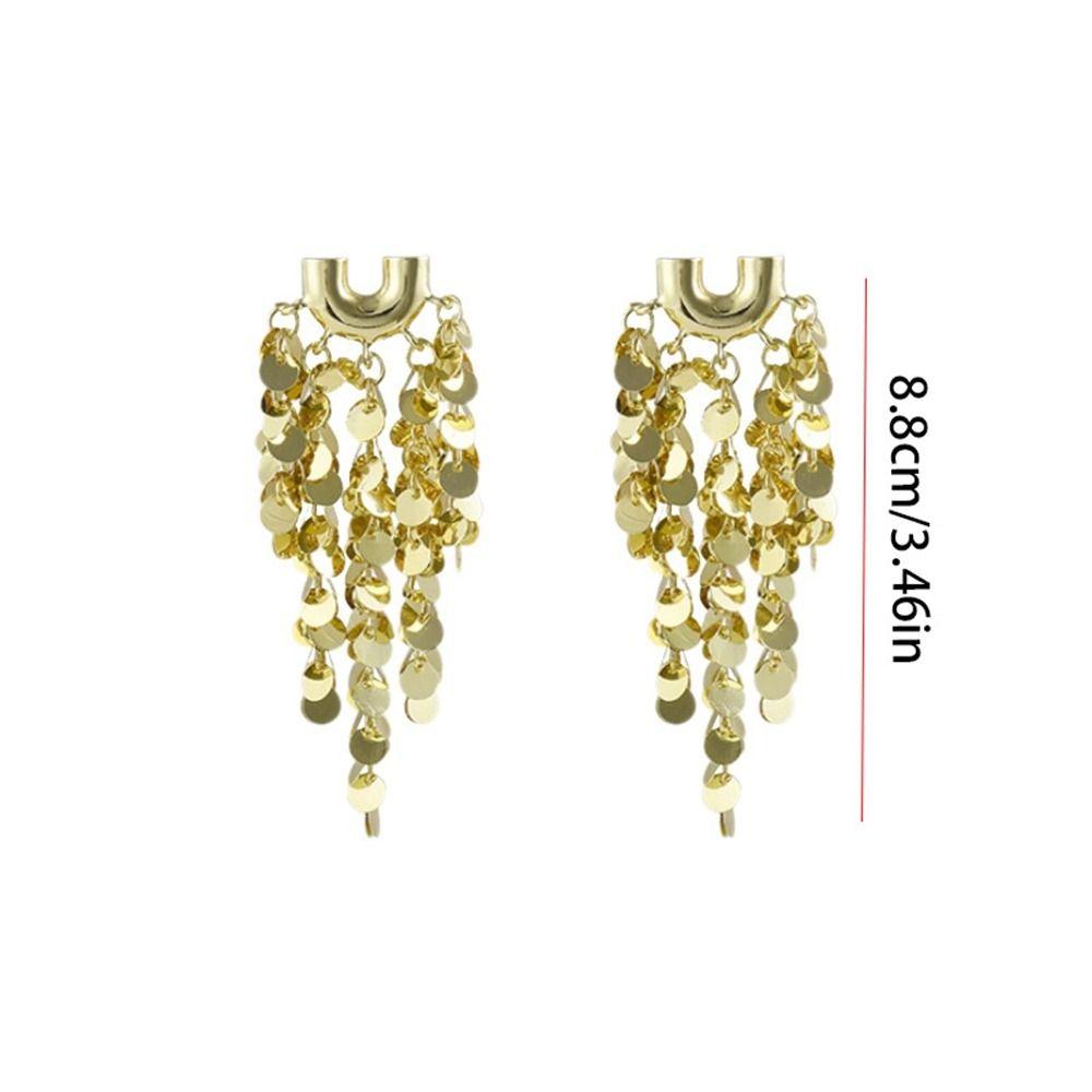 Bling Bling Metal Sequin Earrings Zinc Zinc Alloy Gold Earrings Temperament Long Tassel Dangle Earrings  Girl
