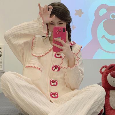 Пижама Зимняя Чистый Хлопок Комплект из двух предметов Пижамный комплект с рисунком Зимняя Пижама