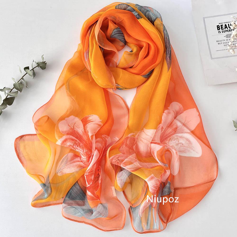 Градиентный принт лилий, милый женский элегантный шифоновый жоржетный платок-бандана, летняя пляжная защита от солнца, тонкая шаль